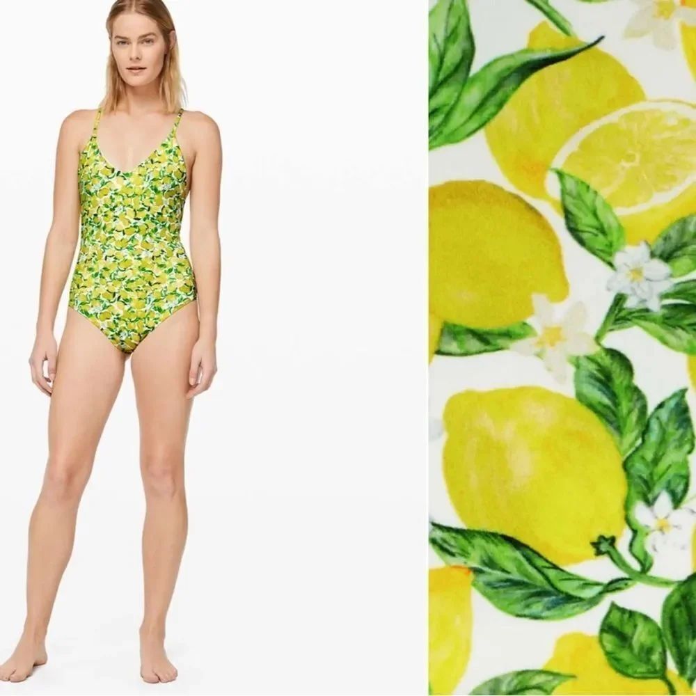 Lululemon Lemon Print One Piece Swimsuit Sz 4